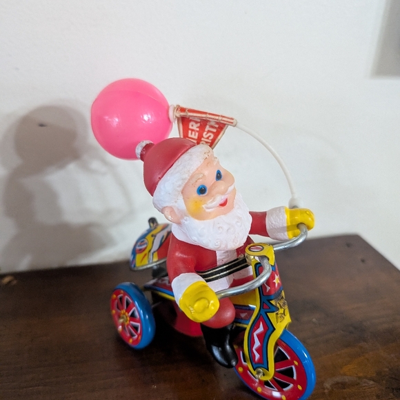 Vintage Mechanical Santa Tricycle Tin Litho Wind-Up Toy Original Box Holiday - Picture 8 of 9